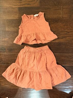 H&M Girls Two-Piece Ruffled Tank & Skirt Set - Coral